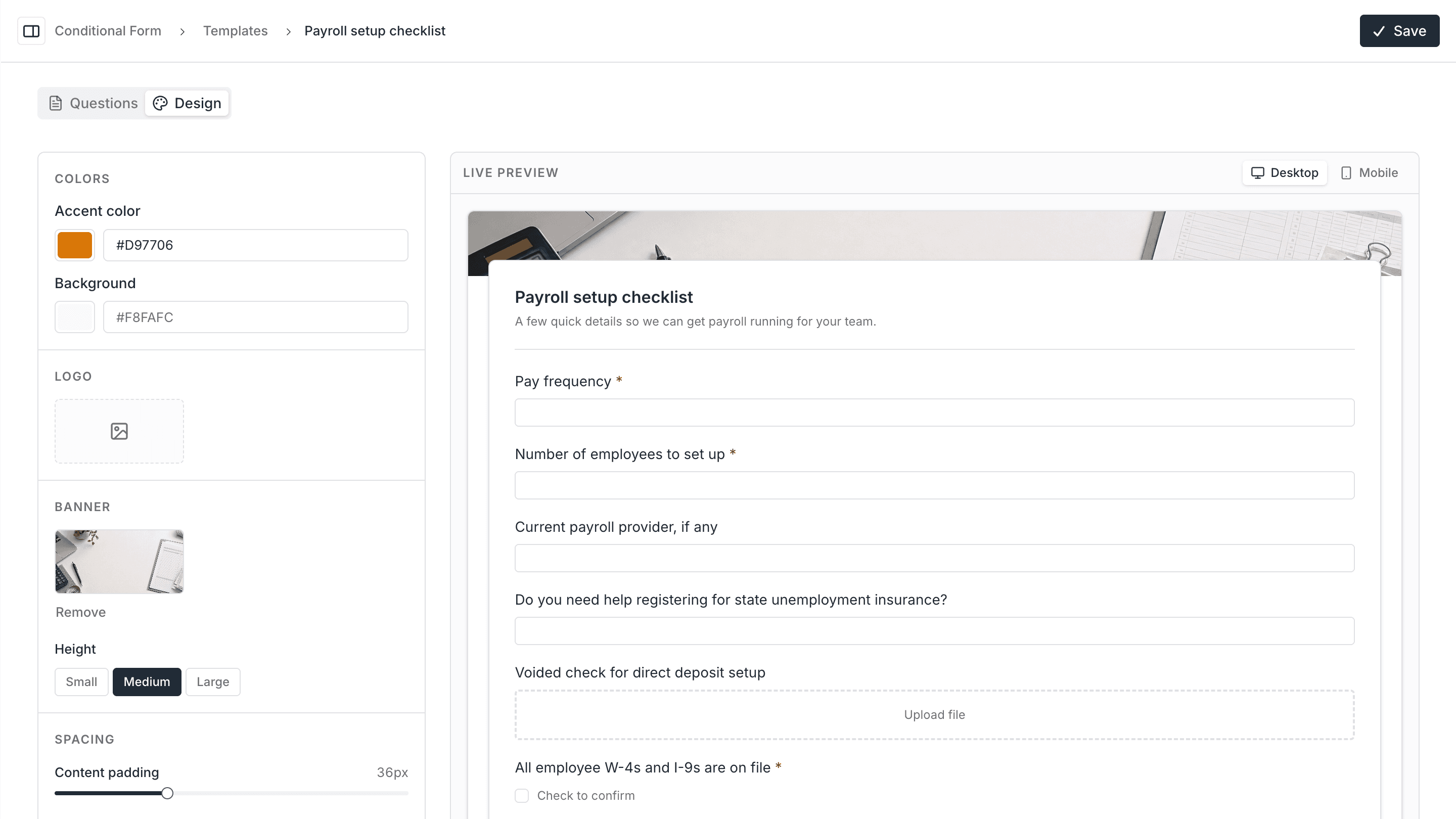 Conditional forms screenshot